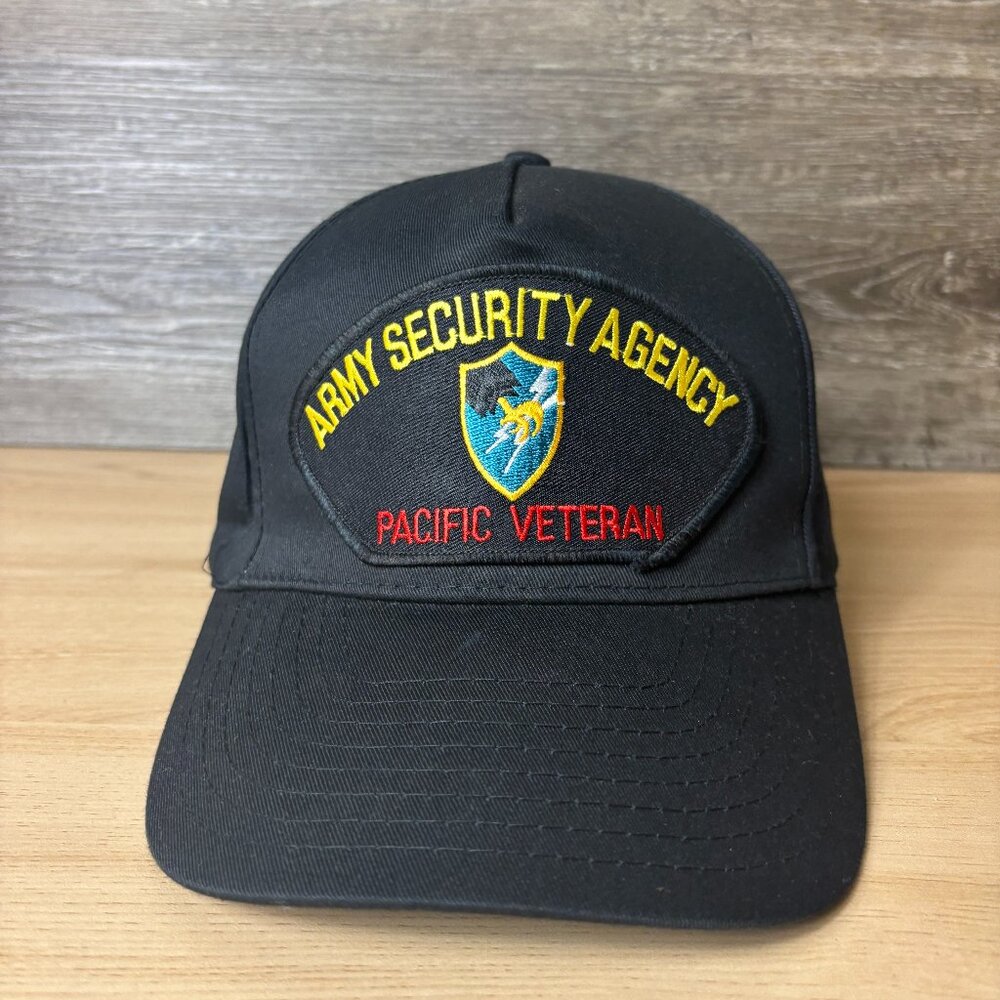 Vintage‎ Army Security Agency Hat Cap Snapback Black Pacific Veteran Adjustable